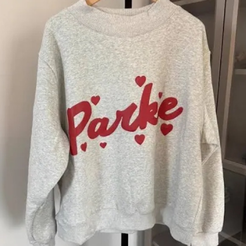 Gray Sweatshirt with Red Heart Design